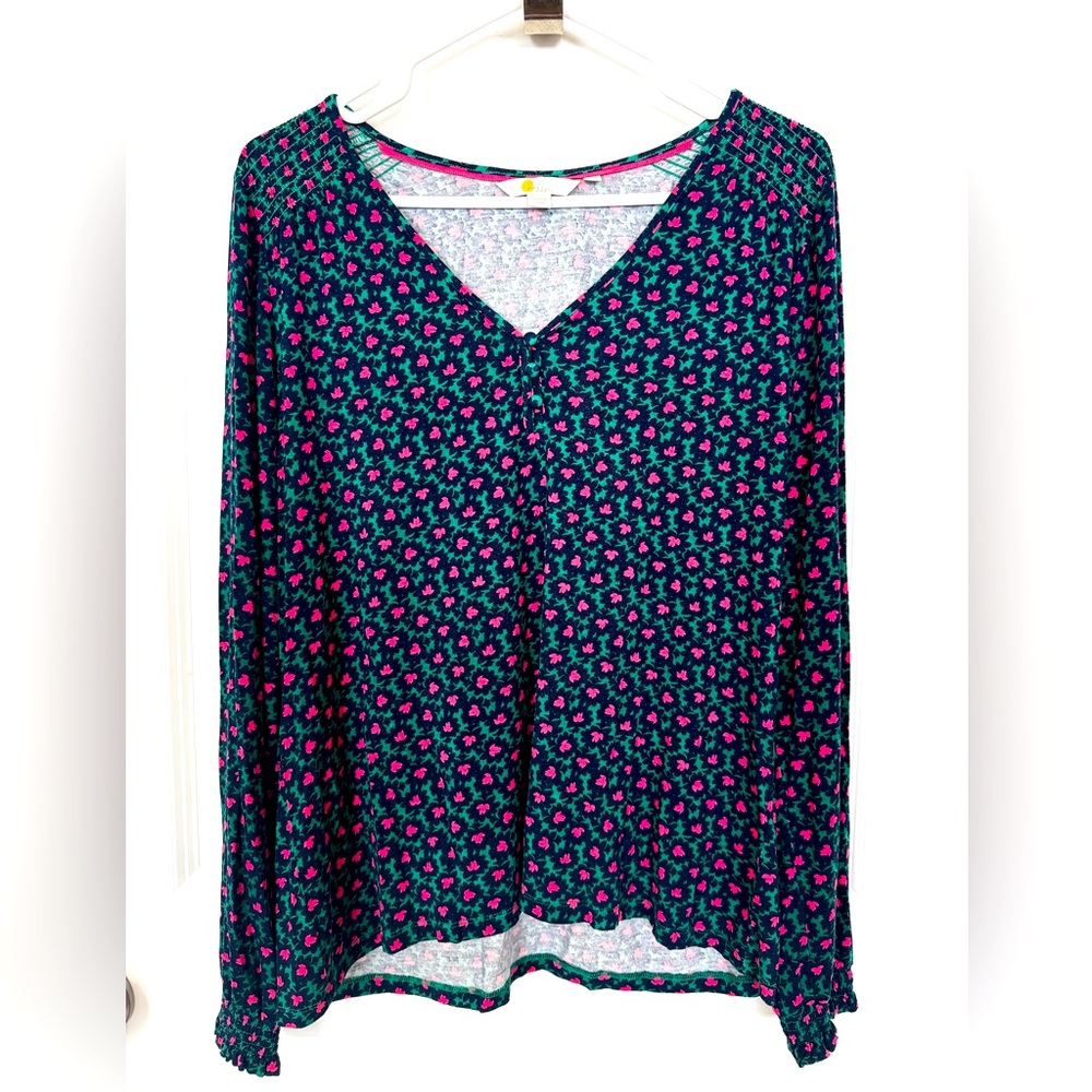 Boden V Neck Long Sleeve Floral Jersey Top Size US 14